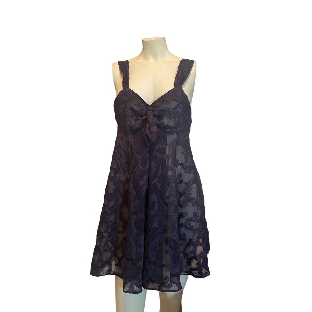 Vintage Victoria's Secret Gold Label Black Purple Nightie Slip Small EUC